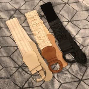 3 belts: off-white, brown/off-white and black